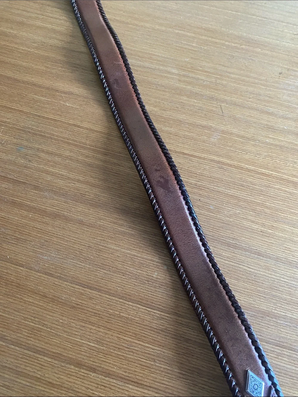 Western Leather Belt with Large inlayed Buckle Brown silver 42